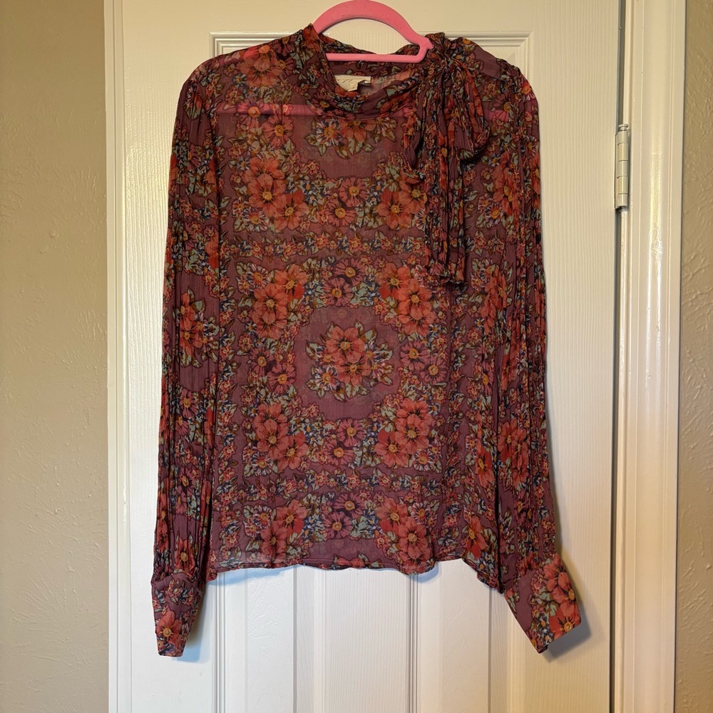 Sezane Elyes Floral Sheer Blouse - Purple and Red